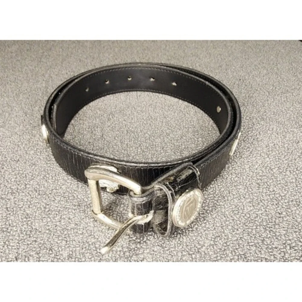 Vtg Navajo Trading Co Black Leather Navajo Belt Buffalo Nickels Size‎ 32